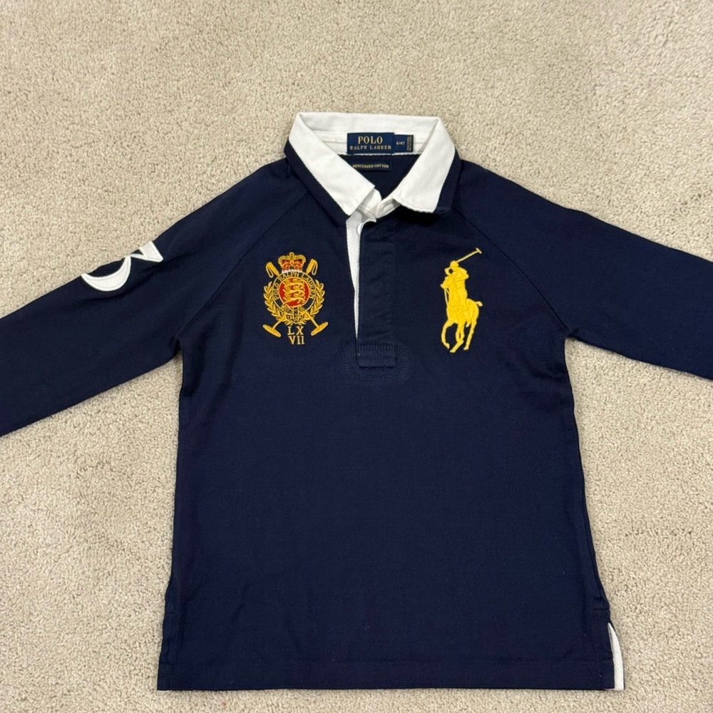 Like New POLO Ralph Lauren Kids Navy Polo with Yellow Logo